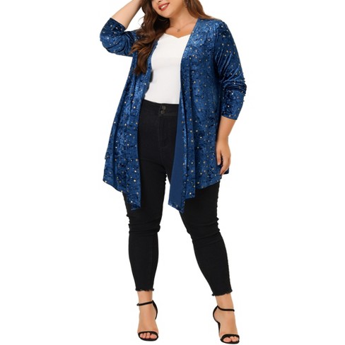 Agnes Orinda Women's Plus Size Elegant Cardigan 3/4 Sleeve Star Print Shrug  Top Blue 4x : Target