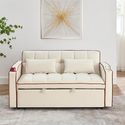 3 in 1 Convertible Sleeper Sofa Bed 55 Velvet TIRAMISUBEST 3 Position Adjustable Back USB Phone Stand Ashtray Bonus Pillows Compact Lounger