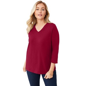 Jessica London Stretch Cotton V-Neck Tee - 1 of 4