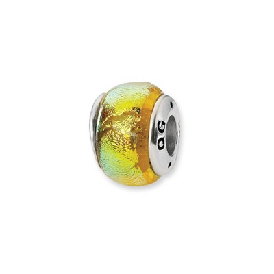 Black Bow Jewelry Dichroic Glass and Sterling Silver Yellow Bead Charm, 13mm