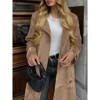 Imily Bela Womens Long Trench Coat Fall Faux Suede Jackets Double Breasted Lapel Pea Coat with Belt - 3 of 4