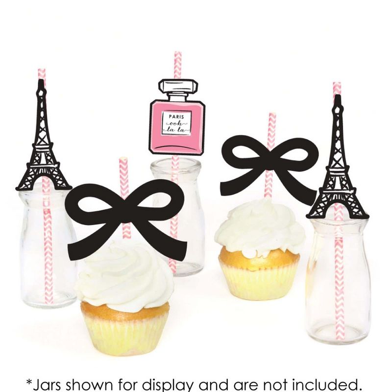 Big Dot of Happiness Paris, Ooh La La - Paris Themed Paper Straw Decor - Baby Shower or Birthday Party Striped Decorative Straws - Set of 24, 5 of 7