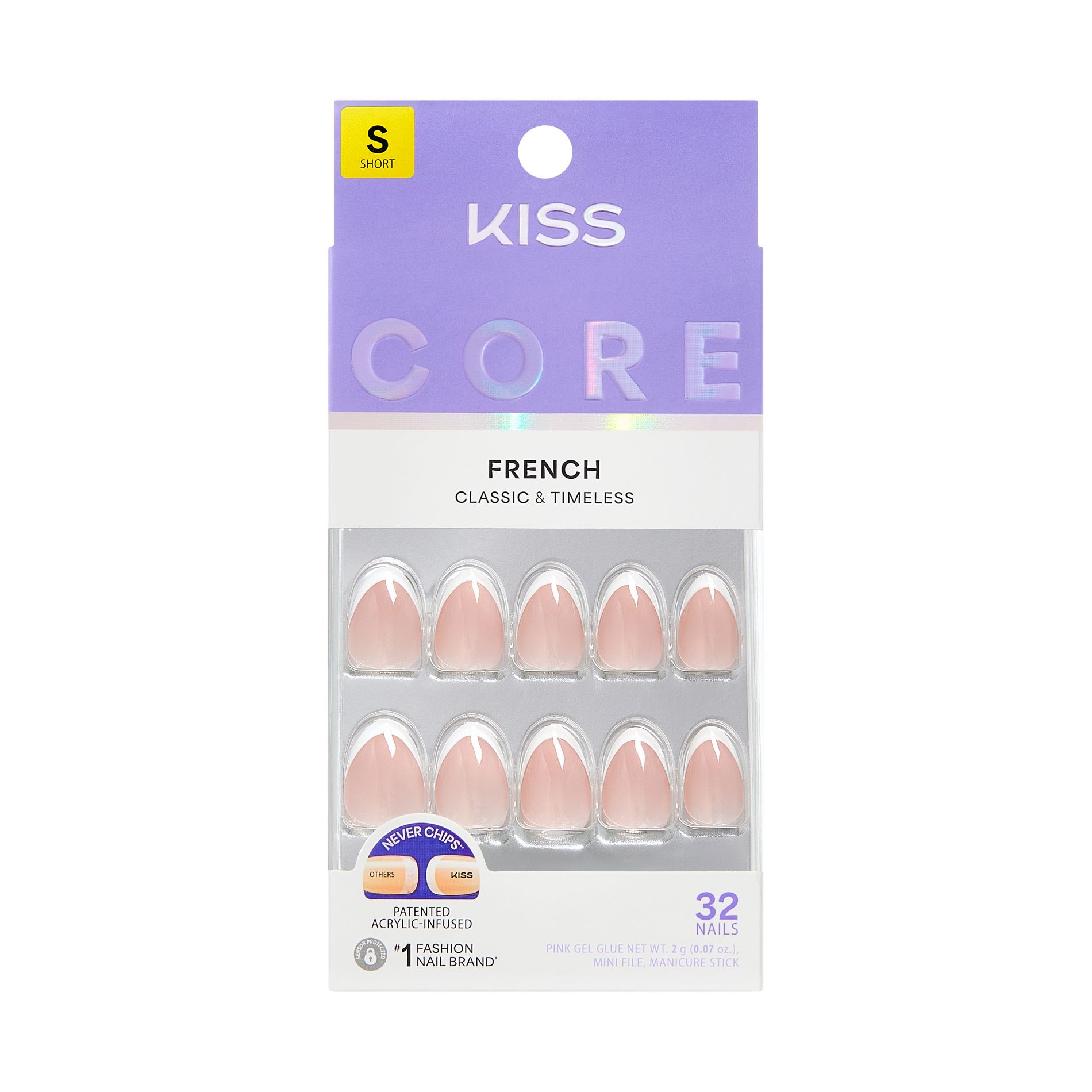 Kiss Nails CORE French Tip Press-On Fake Nails Short Almond - Passionate - 35ct