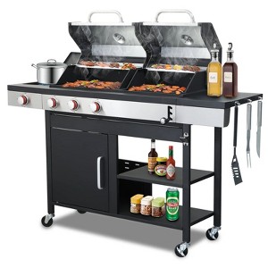 ELJGET Charcoal & Propane Gas Grill Combo with Side Burner & Porcelain-Enameled Cast Iron Grate, Dual Fuel Barbecue Grill for Outdoor, Patio - 1 of 4