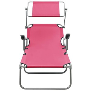 vidaXL Patio Lounge Chair Folding Sunlounger Outdoor Sunbed with Canopy Steel - Pink - 1 of 4