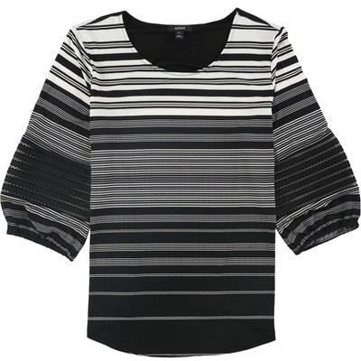 Alfani Womens Striped Illusion Sleeve Pullover Blouse