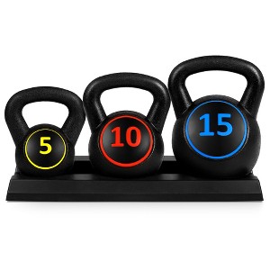 Best Choice Products 3-Piece Kettlebell Set with Storage Rack, Exercise Fitness  Concrete Weights 5lb, 10lb, 15lb - 1 of 4