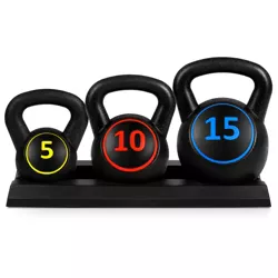 Best Choice Products 3-Piece Kettlebell Set with Storage Rack, Exercise Fitness  Concrete Weights 5lb, 10lb, 15lb