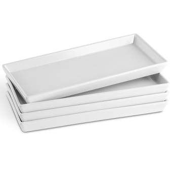 Kook Ceramic Rectangular Serving Trays, White, 11 Inch, Set of 4