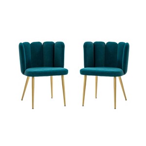 Set of 2 Barbara Contemparary Velvet Vanity Stool For Makeup Room, Moden Accent Side Chairs For Living Room With Shell Back And Golden Metal Legs| ARTFUL LIVING DESIGN - 1 of 4