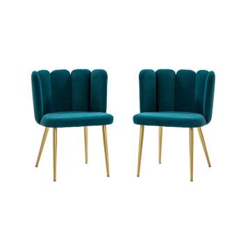 Set of 2 Barbara Contemparary Velvet Vanity Stool For Makeup Room, Moden Accent Side Chairs For Living Room With Shell Back And Golden Metal Legs| ARTFUL LIVING DESIGN
