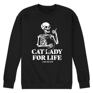 Men's - Instant Message - Cat Lady For Life Skeleton Graphic Fleece Sweatshirt - 1 of 4