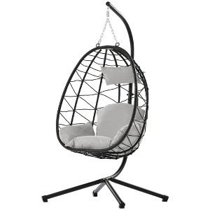 Infurnic Patio Swings, Hanging Egg Swing Chair with Stand and Soft Seat Cushions, Swinging Seat for Balcony Backyard Garden, Gray, 37.4"*37.4"*77" - 1 of 4
