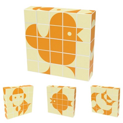 PICASSO-TILES 25 PC Mix & Match, Animal, Yellow, Orange Theme Magnetic Building Puzzle Cubes Set for Kids Ages 3+