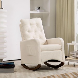 Upholstered Rocking Chair Accent Chair, Nursery Rocking Chairs in Teddy Fabric with High Backrest - 1 of 4
