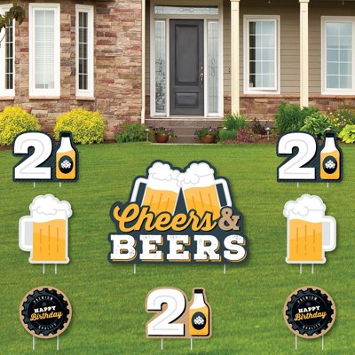 Big Dot of Happiness Cheers and Beers to 21 Years - Yard Sign and Outdoor Lawn Decorations - 21st Birthday Party Yard Signs - Set of 8