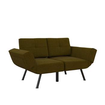 RealRooms Euro Upholstered Tufted Loveseat Futon with Storage Pockets