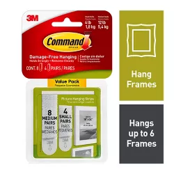 Command Small and Medium Sized Picture Hanging Strips White