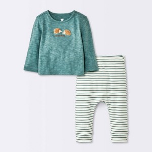 Baby Boys' 2pc Hedgehog Graphic Jogger Pants Set - Cloud Island™ Teal - 1 of 4