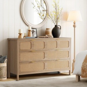 Acekool 6 Drawer Rattan Dresser, Farmhouse Wood Chest with Metal Handles, Storage Organizer for Bedroom, Living Room, Hallway - 1 of 4