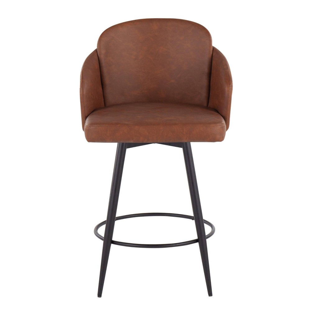 Set of 2 Dahlia Counter Height Barstools Camel - LumiSource: Upholstered Swivel, Faux Leather, Metal Frame