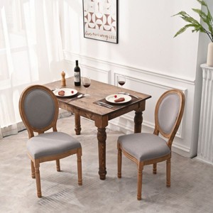 Linen Upholstered Dining Chairs Set of 2, French Country Round Back Side Chairs with Solid Wood Legs – Cuddlewood - 1 of 4