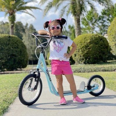 Adjustable Blue Steel Frame Kick Scooter with Inflatable Wheels