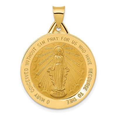 Black Bow Jewelry 14k Yellow Gold Hollow Round Miraculous Medal Pendant, 25mm (1 Inch)