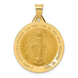 Black Bow Jewelry 14k Yellow Gold Hollow Round Miraculous Medal Pendant, 25mm (1 Inch) - 1 of 4