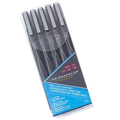 Prismacolor Premier Illustration Markers, Fine Tip, Black, set of 5