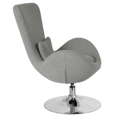 31" Light Gray Fabric High-Back Egg Lounge Chair with Chrome Swivel Base