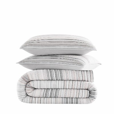 Gray Twin Microfiber Quilt Set with Striped Design