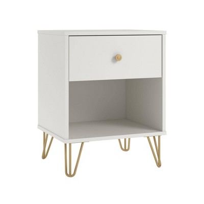 Finley Mid-Century Modern White and Gold 1-Drawer Nightstand