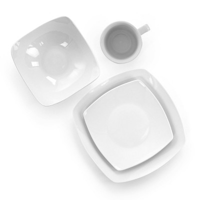 16-Piece White Porcelain Square Dinnerware Set