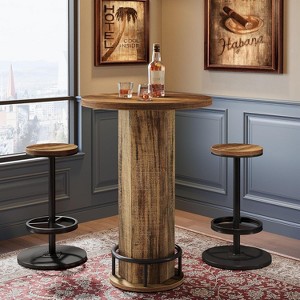 Tribesigns Round Bar Table with Chairs, Bistro Sets with 2 barstools, Pub Cocktail Table with Metal Ring Footrest for Kitchen Nook, Apartment - 1 of 4