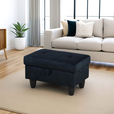 DOMETOUR Elegant Flannel Storage Ottoman for Living Room or Bedroom Midnight Blue