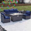 ALAULM 7 Pieces Outdoor Patio Furniture Set with 43" Gas Propane Fire Pit Table PE Wicker Rattan Sectional Sofa - 2 of 4