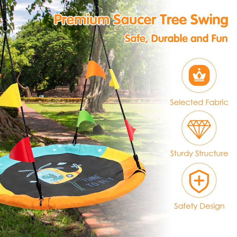 Tangkula 40" Kids Tree Saucer Round Swing with Hanging Strap Large Round Swing for Indoor&Outdoor, 5 of 10