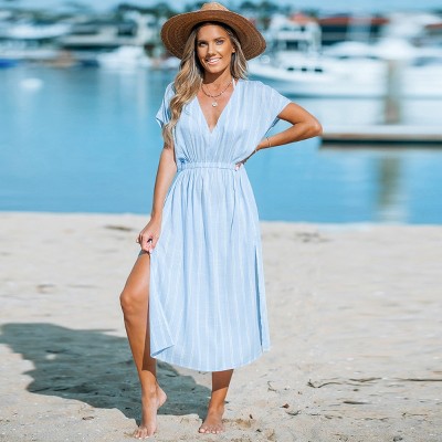 Women's Striped Side Split Midi Cover-Up Dress - Cupshe