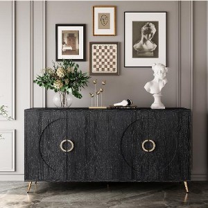 Lyngins Modern Lacquered 4-Door Wooden Storage Cabinet, Modern Sideboard Cabinet– Solid Wood Veneer/MDF, Buffet Cabinet for Entryway/Dining Room - 1 of 4