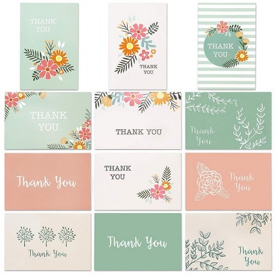 96-Pack Floral Design Thank You Note Cards Bulk Box Set with Envelope Included