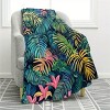 1pc Tropical Leaves Pattern Flannel Blanket, Lightweight, Warm Cozy All Season Throw for Sofa, Bed, or Travel, Christmas Gifts. - 2 of 4