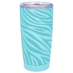 Elanze Designs 20 oz Stainless Steel On the Go Insulated Travel Tumbler With Push Top Lid, Sky Blue Zebra Print Sky Blue - 1 of 4