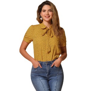INSPIRE CHIC Women's Retro Dots Print Bow Tie Peter Pan Collar Chiffon Blouse - 1 of 4