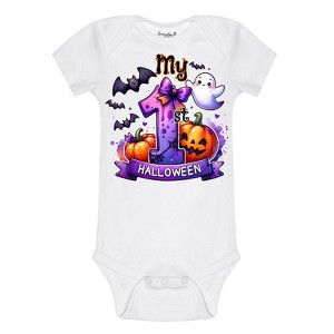 Everyday Kids “My 1st Halloween” Short Sleeve Baby Onesie – Cute Ghost, Pumpkin, and Bat Print – Soft Cotton Bodysuit for Newborns and Infants - 1 of 3