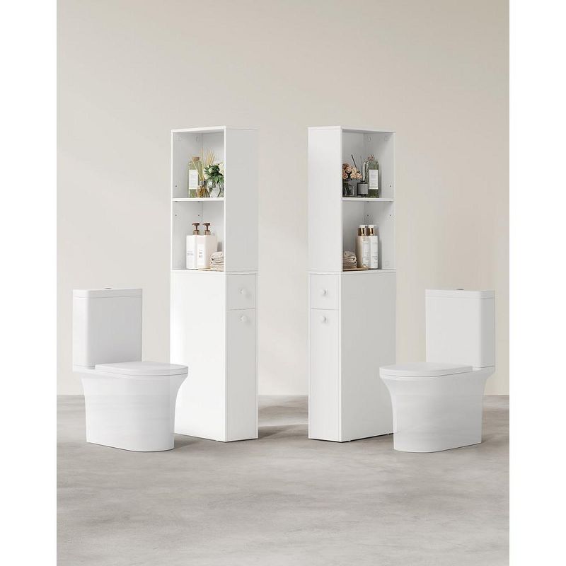 VASAGLE Slim Bathroom Storage Cabinet, Narrow Bathroom Cabinet, Freestanding Cabinet with Storage Drawers and Adjustable Shelf, White, 4 of 7