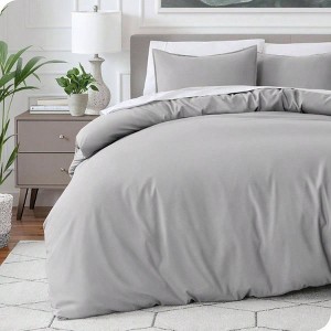 Queen Duvet Cover - Premium 1800 Soft, Lightweight Cooling Bedding in Light Grey - 1 of 4