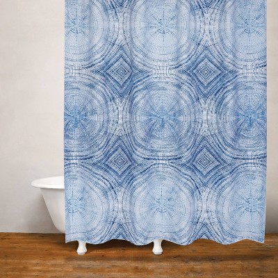 Tree Rings Shower Curtain Blue - Moda at Home: Polyester Microfiber, Machine Washable, Grommet Top Design