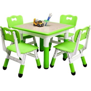 Kids Table and Chairs Set, Height Adjustable Desk with 6 Seats for Ages 2-10, Max 300lbs, Children Multi-Activity Table for Daycares,Home,Green - 1 of 4