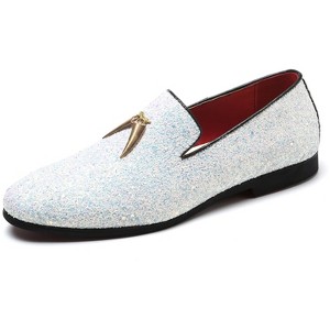 Santimon Men's Prom Glitter Dress Loafers Slip On Shoes Classic Tuxedo Dress Shoes White - 1 of 4